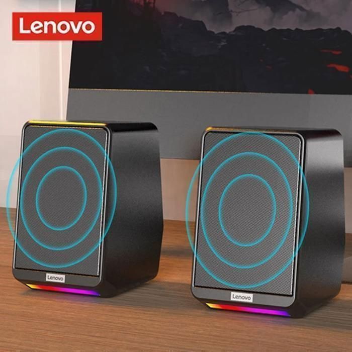 Lenovo – haut-parleur TS38 pour ordinateur de bureau, barre de son filaire, rvb, avec caisson de basses, USB, Binaural 6D