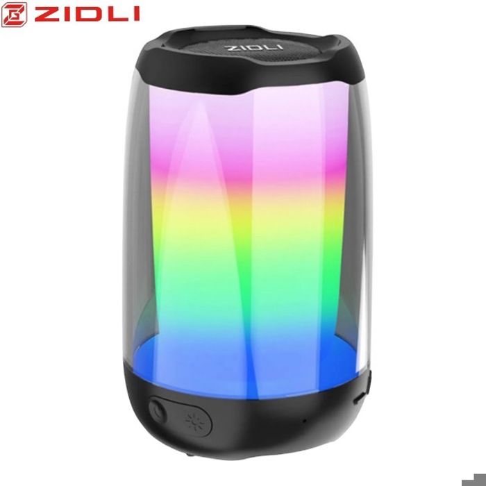 ZIDLI Haut-parleurs Bluetooth Son stéréo à 360 ° Radio FM carte SD sans fil Portable TWS à lumière colorée