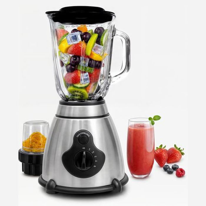 Mixeur 1000 W blender 5 vitesses + ice crush bol en verre 1,5l + moulin à épice