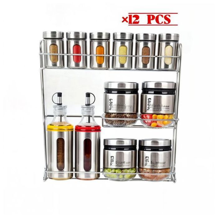 Ensemble de 12 Pièces avec Boîte à Épices et Distributeur d'Huile en Inox