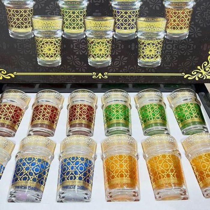 Set  12 verres à thé Beldi artisanal marocain multicolore-Doré