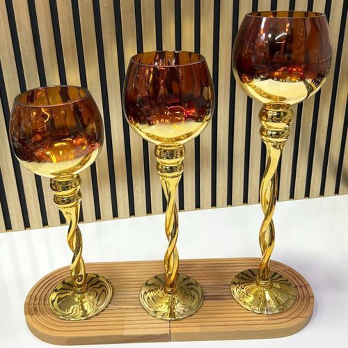 Lot de 3 Bougeoirs Marron et Doré