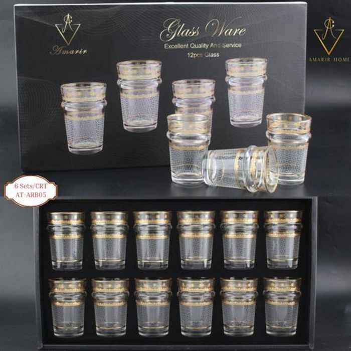 Verres à thé art au design raffiné ornés d'un fil doré torsadé 12 pièces