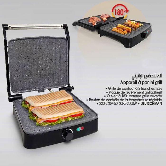 Deutschmann Panini Grill 2000W – Polyvalent 2 en 1 pour Paninis