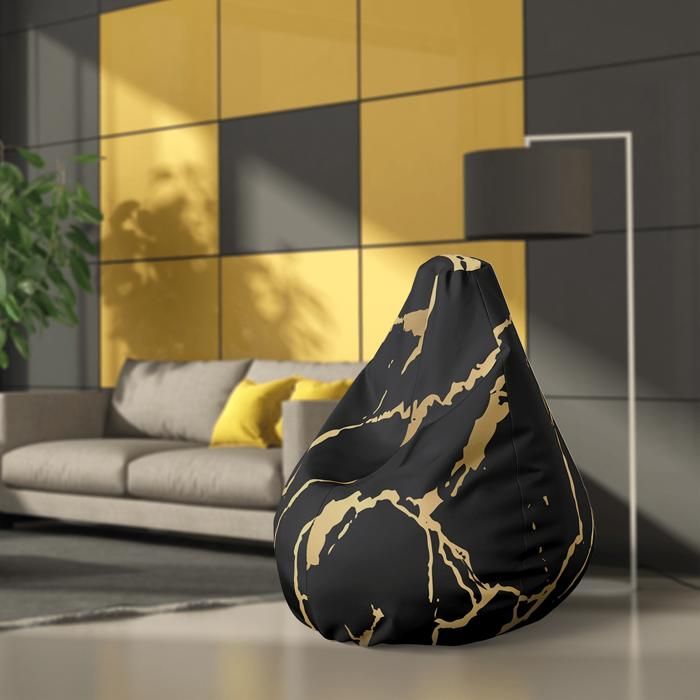 POUF - Noir et Doré - Imprimé - Simili - Microbille - 1 place