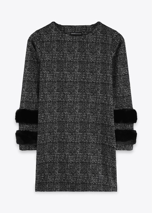 Robe Longue Avec Fourrure - Black Checks - Marwa