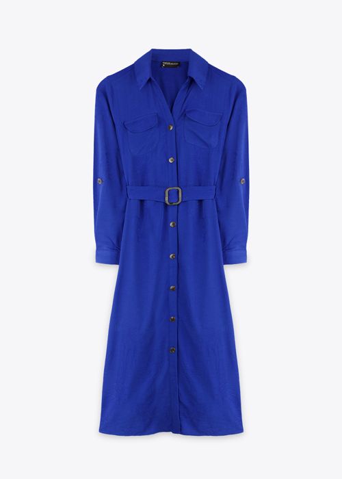 Robe Mi-Longue À Ceinture - Blue - Marwa
