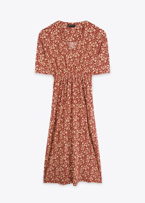 Robe Manches Courtes A Motif Fleuri - Red Flower - Marwa