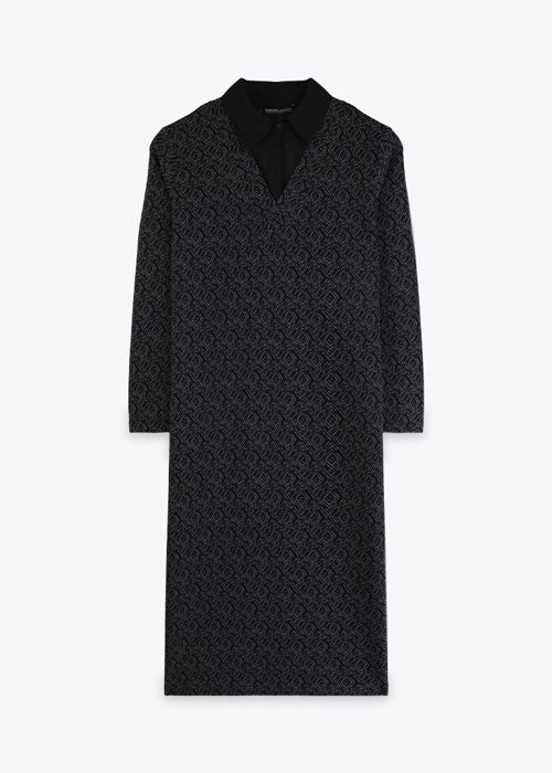Robe Longue Col Chemise - Black Geo - Marwa
