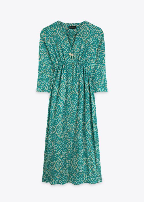 Robe Longue Manches Courtes - Turquois Ikat - Marwa