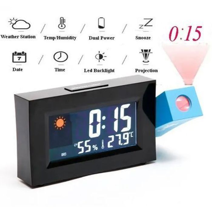 Horloge Numérique Affichage de La Température L'humidité LED Projection Murale
