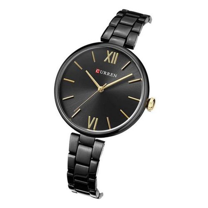 Curren Montres Femmes de Luxe Marque Montre Black Quartz Horloge Creative Mode Montre-Bracelet - C9017L