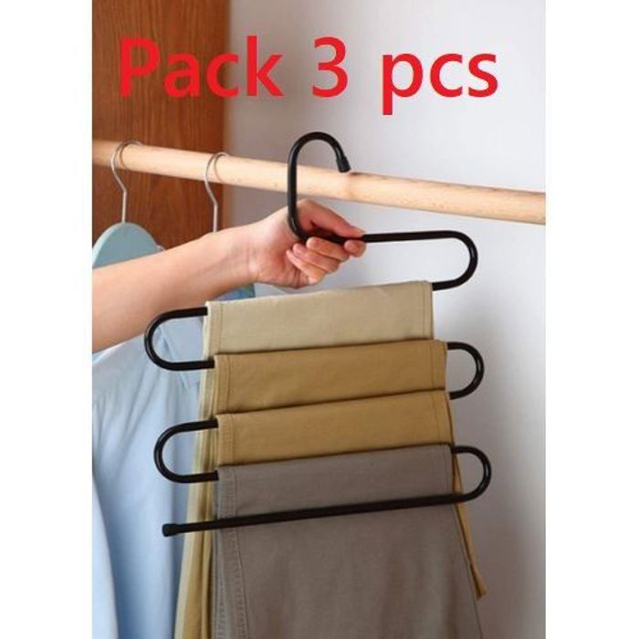Pack 3 Cintre Pantalons Multi-usage 5 couches en Acier Inoxydable