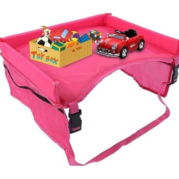 Plateau de table de rangement - Siège de voiture - Rose - Multifonctionnel - Sangle réglable - Sécurisé