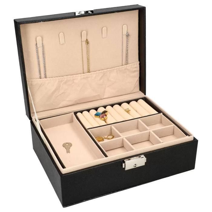 Boîte à Bijoux en Cuir HYSTERIA : Organisateur à Double Couches avec Serrure pour Colliers, Boucles d'Oreilles et Bracelets