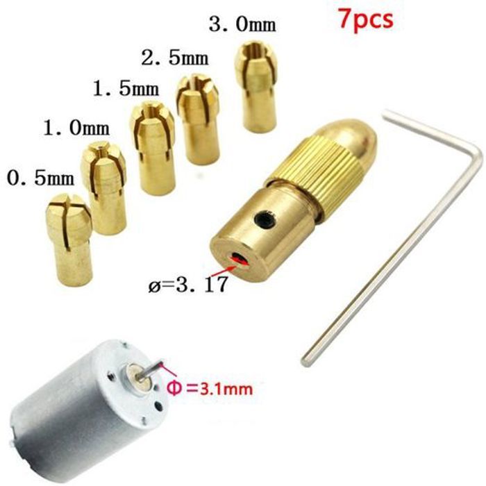 Mandrin différentes tailles (0.5 à 3 mm) pour Micro perceuse (Moteur 3,1mm)