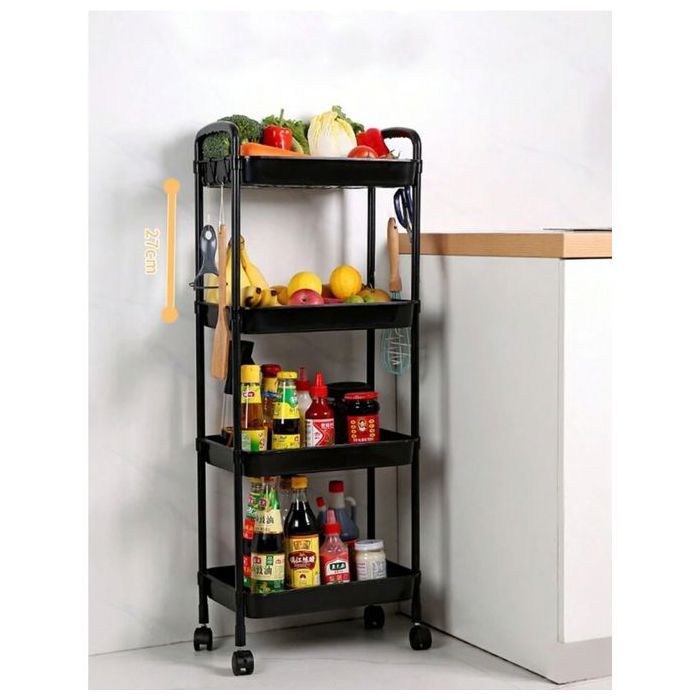 Chariot de Rangement Roulant à 4 Niveaux - Organisateur Polyvalent pour Cuisine - Étagère en Plastique Gain de Place