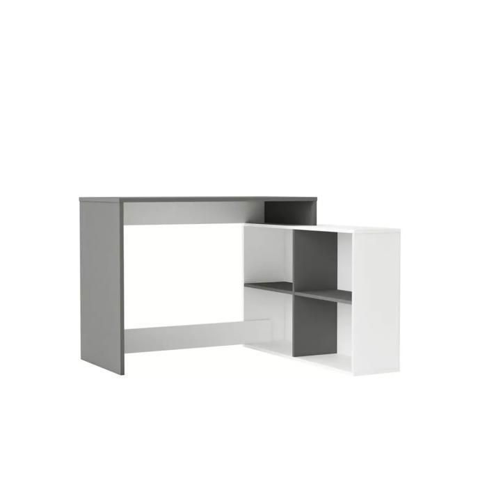 Bureau d'Angle - 4 Compartiments 48x29x24 cm - CORNER - Blanc et Gris