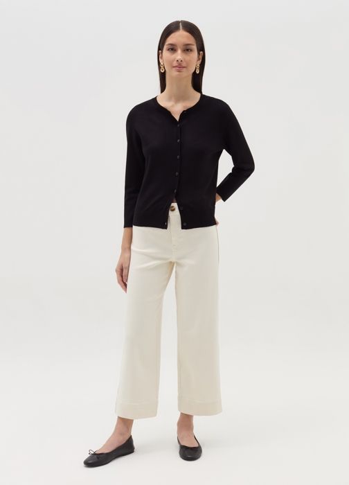 Cardigan - Black - Manches trois-quarts - Col rond - Fermeture boutonnée - Côtelé