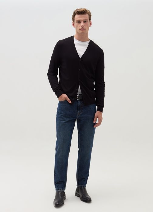 Cardigan - Black - Col V - Viscose mélangée - Boutonné - Bordures côtelées