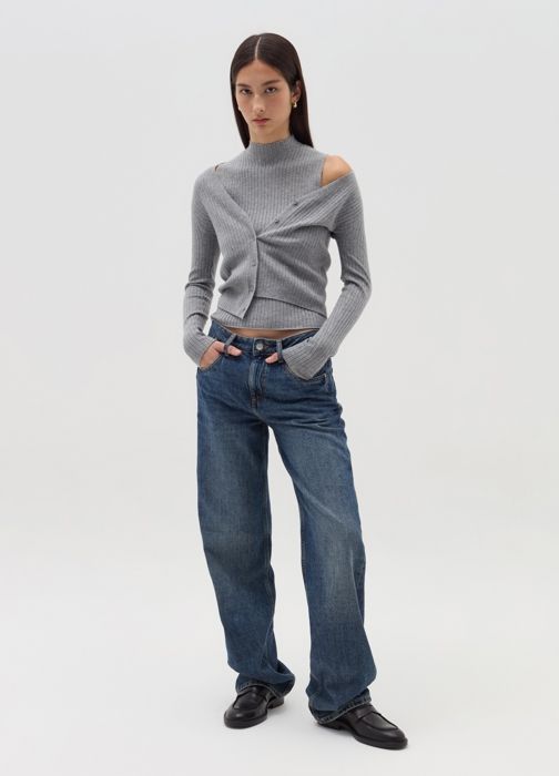 Cardigan - Grey Marl - Col V - Femme - Polyester recyclé - Côtes plates