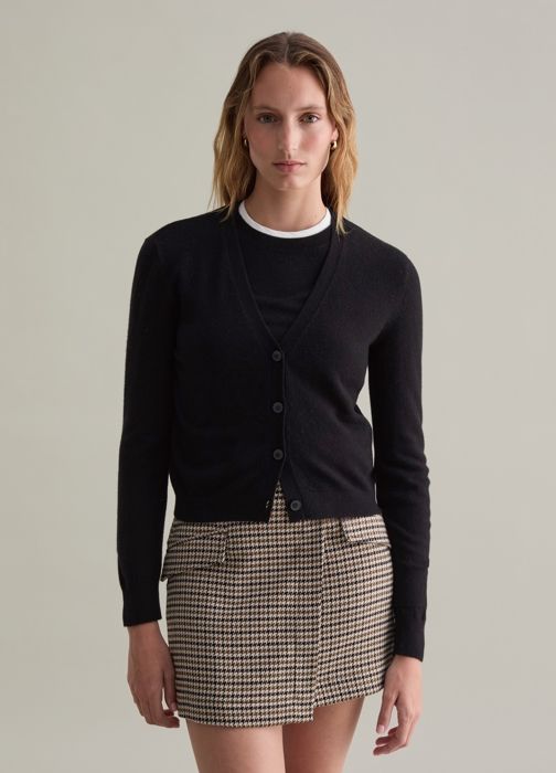 Cardigan - PIOMBO - Noir - 100% Laine - Col V - Bordures Côtelées
