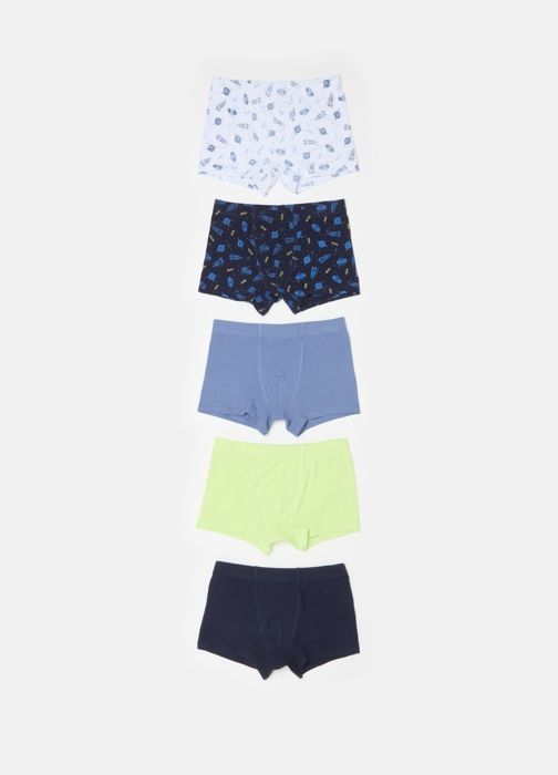 Boxers en coton biologique - Blue/White - Lot de 5 - Imprimé univers - Garçon - Enfant