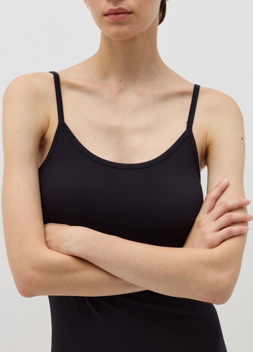 Gilets en coton biologique - Lot de 2 - Blanc/Noir - Col rond - Bretelles fines - Micro pois
