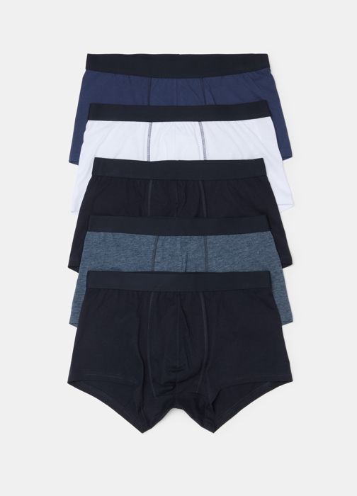 Boxers - Blue/White - Lot de 5 - 100% Coton Biologique - Ceinture Élastique - Unis