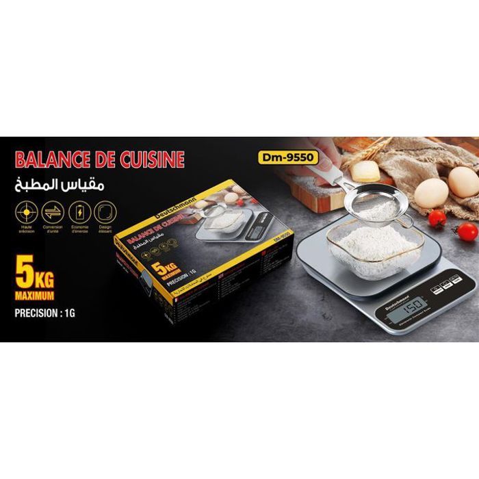 Deutschmann Balance Cuisine numérique Capacité 5Kg, Pèse Aliments Professionnel - Ecran LCD