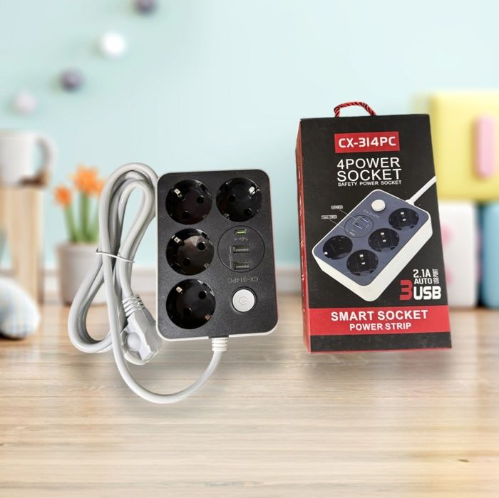Multiprise 4 Prises,USB multiprise ( 1 USB-C Ports et 2 USB-A Ports),  Rallonge CX-314PC 2 m ,