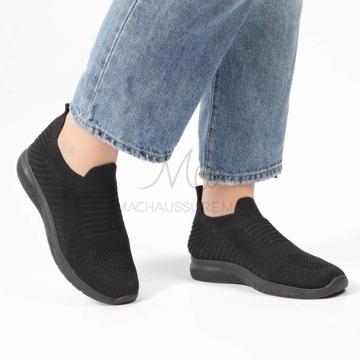 Baskets - Spedy - Respirantes - Noir - Femme - Plat - 3 CM de Hauteur de Plateau