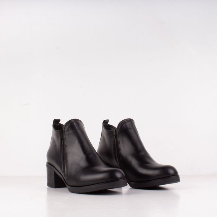 Bottines à talon - Elise - Noir - Cuir synthétique - Talon large - Bout rond