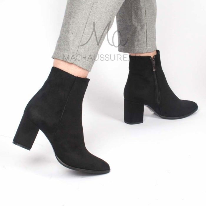 Bottines à Talons - KEYLA - Noir - Daim - Hauteur de talon 8 cm - Fermeture Zip