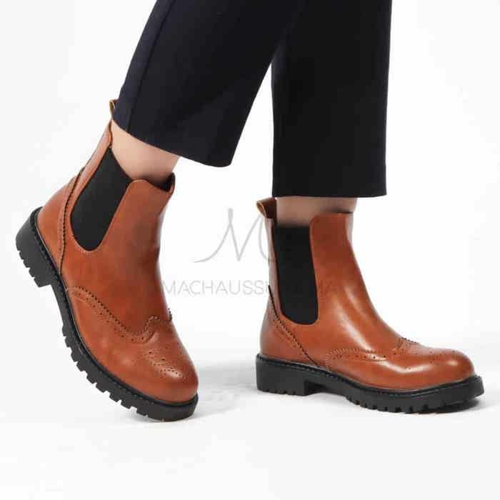 Bottines - Emily - Tabac - Cuir Synthétique - Semelle TR - Talon Plat