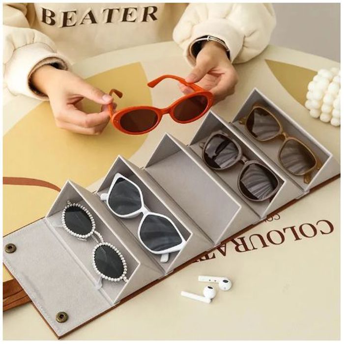 Étui de Voyage Pliables Pour Lunettes de Soleil 5 Emplacements En Cuir