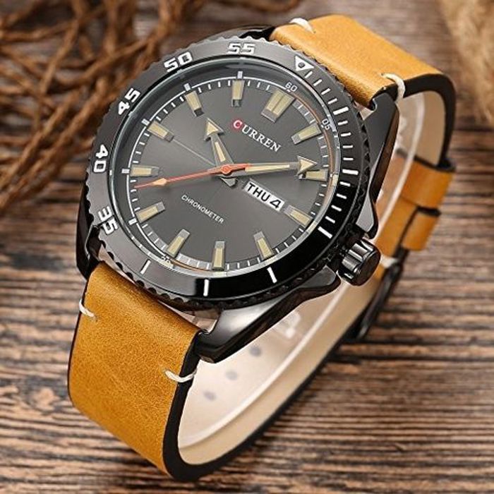 Curren 8272 montre-bracelet à quartz résistant à l'eau des hommes avec affichage de la date - jaune