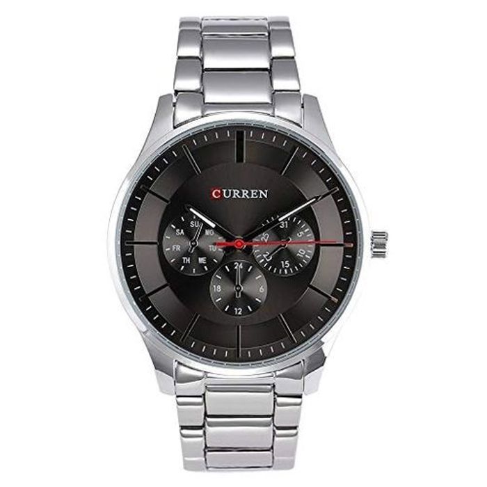 Curren 8282 Montre Quartz Pour Homme Bracelet En Acier Inoxydable A Cadran Ultra-mince - ARGENT+NOIR