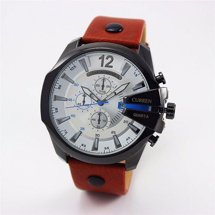 Curren Montre Big cadran rond montre analogique PU bracelet en cuir & Data Quartz montres Sport hommes Curren 8176