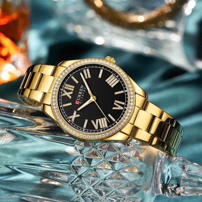 Curren Montre En Acier inoxydable étanche Pour Femme Mode Luxe Strass Quartz