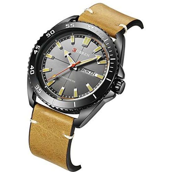 Curren Montre à quartz Étanche pour homme Bracelet en cuir Style militaire