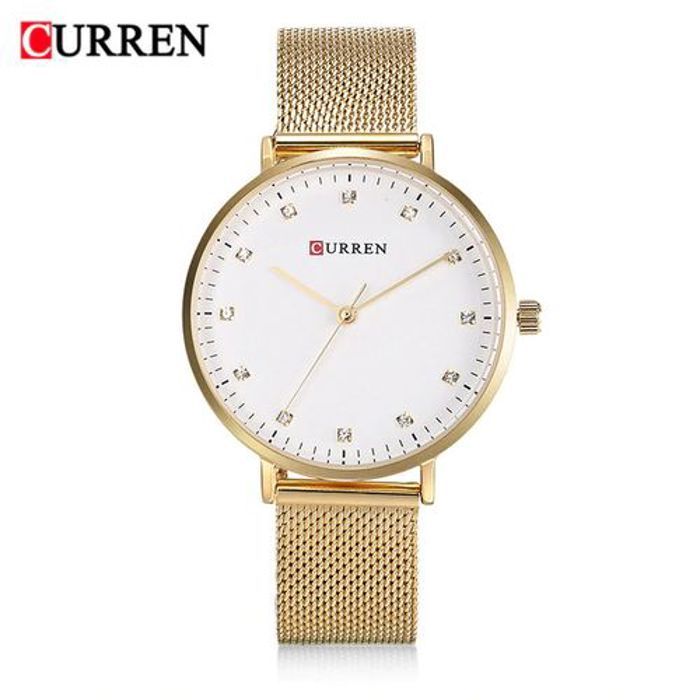 Curren Montre Bracelet en acier inoxydable avec cadran rond et bracelet en acier pour femme Curren 9023 Quartz -Doré