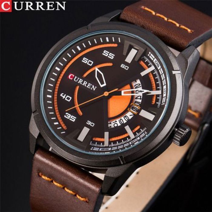 Montre à quartz - CURREN - 8298 - Acier inoxydable - Bracelet cuir - Calendrier intégré