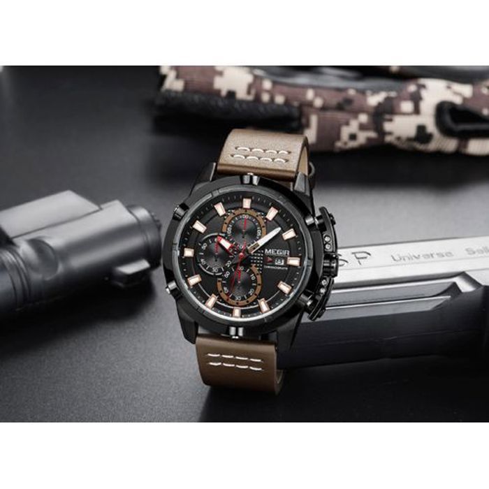 Megir 2062 Hommes Montre sport Chronographe Lumineux Lumineux Montre-Bracelet À Quartz