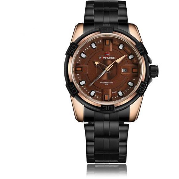 Naviforce Montre Homme En Acier Inoxydable Étanche Analogique Quartz  - Marron -