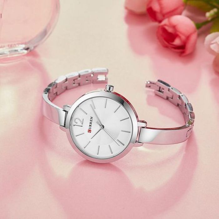 Curren Montre Quartz Bracelet en acier inoxydable avec cadran rond pour femme - Argent