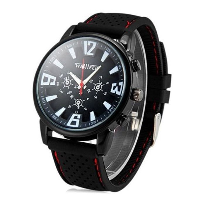 WEIJIEER Montre à Quartz Homme avec Cadran Rond Bande de Montre en Caoutchouc