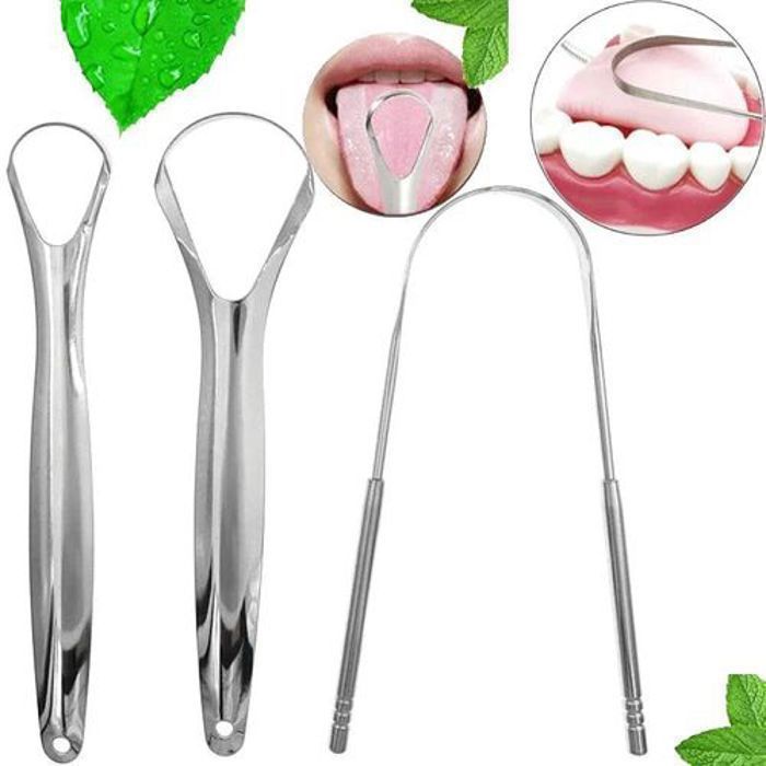 Ensemble de 3 Grattoirs Pour La Langue en Acier Inoxydable Nettoyant Oral