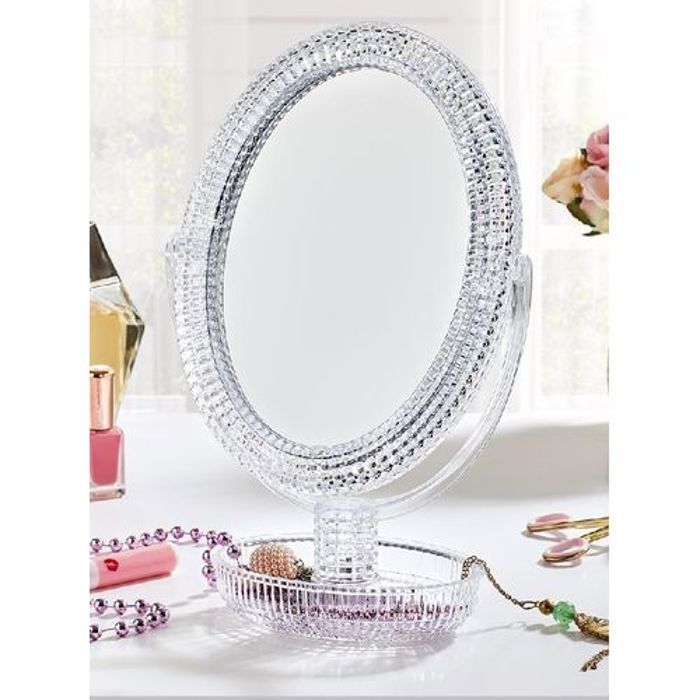 Miroir de maquillage a Double face grossissant 4x Avec Rangement Bijoux