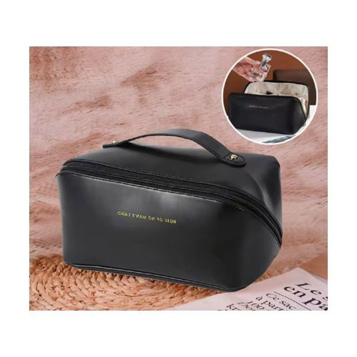 Sac de maquillage Portable De Grande Capacité en Cuir  Noir